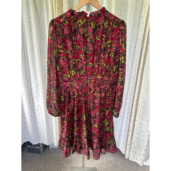 Julia Jordan Peasant Floral Gathered High Ruffle Neck Sheer Sleeves Mini Dress 8 - Picture 6 of 9